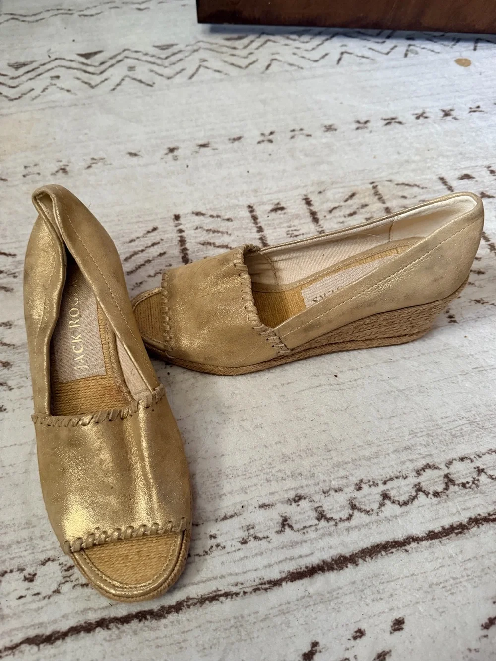 Jack Rogers Metallic Gold Espadrille Peep-Toe Flats